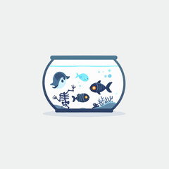 Fish Tank with Skeletal Animals, Depicting Environmental Issues