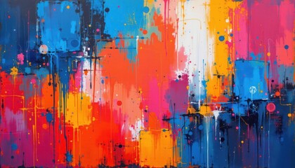 vibrant abstract painting with blue subject and copy space for photo use.