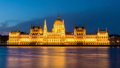Naklejka premium Illuminated Budapest Parliament at dusk
