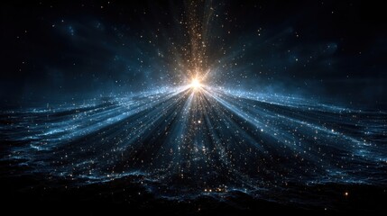 Blue glowing light flare burst with shining rays, isolated on transparent background