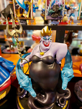 Taiwan, Taipei City &ndash; July 18, 2022: Disney cartoon character model doll, featuring Ursula from The Little Mermaid, displayed and sold inside Syntrend Creative Park. Disney animation.