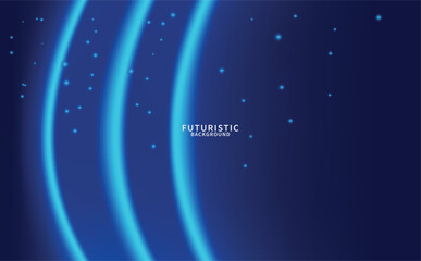 Futuristic Neon Blue Abstract Background: Glowing Curves and Particles Design vector