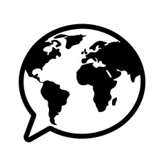 Global Conversation Icon Depicting a World Map Inside a Speech Bubble