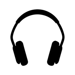 Isolated black and white silhouette of headphones for listening to music