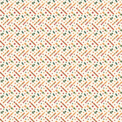 pattern featuring tiny floral motifs with leaves, scattered placement , zigzag stripe elements , cream background with earthy