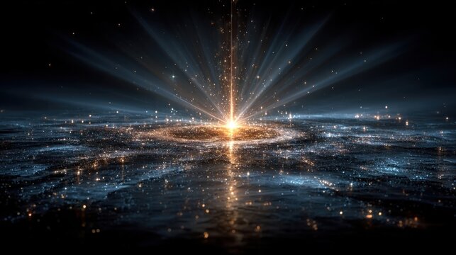 Blue light lens flare with starburst and sparkle rays isolated on transparent background