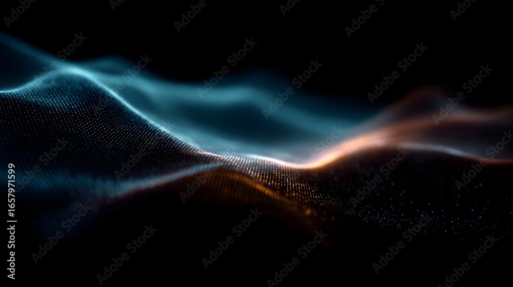 Wall mural abstract digital waves and mesh lines in motion