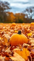 Pumpkin field scenic autumn leaves closeup seasonal harvest lifestyle photography