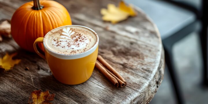 Pumpkin spice latte coffee shop autumn cozy seasonal warm beverage