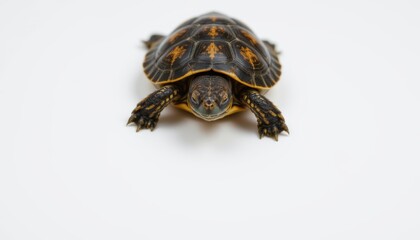 Obraz premium close up photograph of a turtle on a plain white background, captured using technology, the image is centered