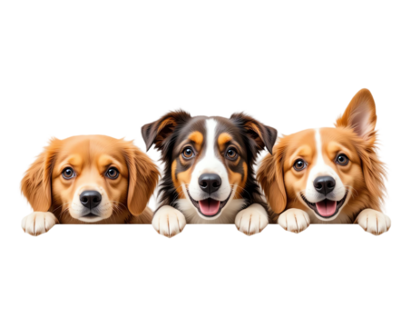 Adorable puppies with expressive faces and bright eyes captured in studio against black background showcasing playful friendly and joyful canine personalities perfect for pet and
