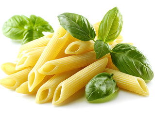 Freshly prepared pasta with vibrant basil leaves garnishing the dish in a bright setting