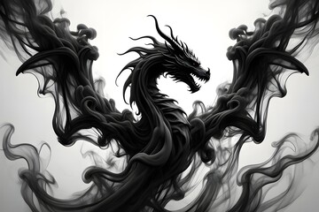 Black dragon smoke fantasy mythical creature illustration art dark dragon artwork creature design smoke art