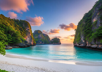 Fototapeta premium Maya Bay Tropical Beach Sunset Thailand