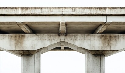Symmetrical concrete overpass structure against white background showcasing minimalist industrial design