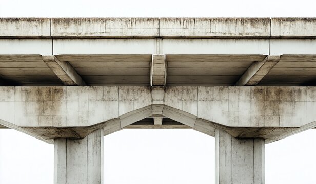 Symmetrical concrete overpass structure against white background showcasing minimalist industrial design - Powered by Adobe