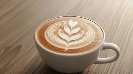 beautiful latte art coffee cup on wooden table - Powered by Adobe