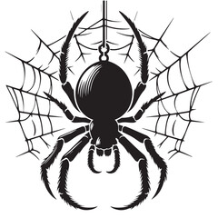 black Spider hanging Silhouette Vector, High Quality Illustration on White Background