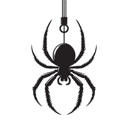 black Spider hanging Silhouette Vector, High Quality Illustration on White Background