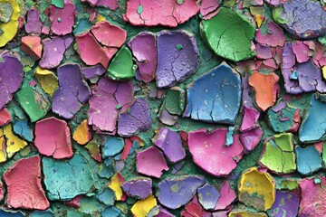 Cracked, colorful paint surface