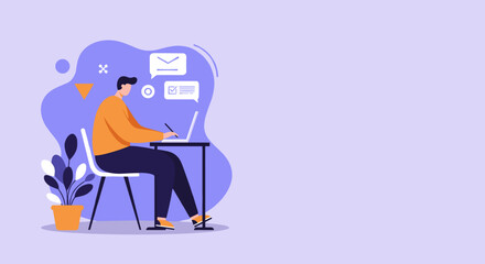 Focused person working on laptop at a desk, managing online tasks and communications. Concept of productivity, remote work, and digital lifestyle.