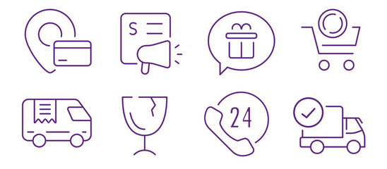 Seamless shopping experience with icons for delivery, payment, and customer service.