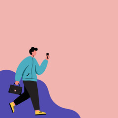 Professional man walking with briefcase and smartphone. Represents modern communication, daily commute, and contemporary business lifestyle.