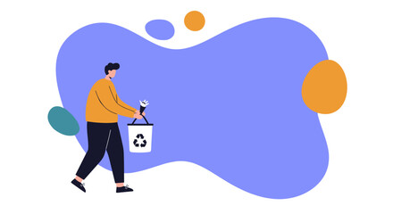 Person responsibly disposing of waste into a recycling bin, promoting environmental care, sustainability, and green living. Ideal for eco-friendly concepts and campaigns.