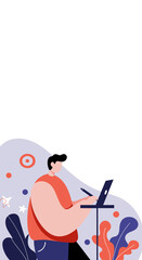 Person illustrating or designing on a laptop with a stylus in a modern creative workspace. Ideal for concepts of digital art, remote work, or innovative solutions.