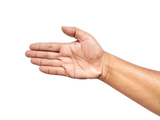 Asian man hand gesture open hand isolated on white background