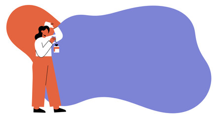 Modern illustration of a woman preparing a drink or medication, with a large customizable space for text or product display, ideal for wellness and health concepts.