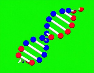Vibrant 3D Model of a DNA Double Helix on a Bright Green Background.