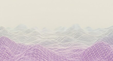 Abstract Wireframe Landscape Gradient Hills with Geometric Mesh and Soft Pastel Tones.
