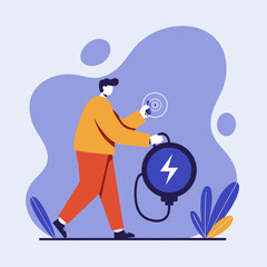 Individual wirelessly charging a power source, representing modern energy solutions, technological innovation, and sustainable power for diverse applications.