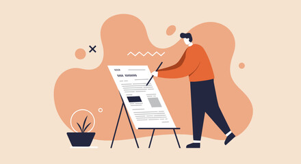 Person creating or editing content on a large document display. Ideal for marketing, business planning, copywriting, and presentation concepts.