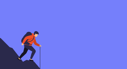 A determined hiker climbs a steep mountain, representing challenge, aspiration, and the journey to success. Ideal for business, lifestyle, and travel themes.