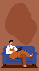 Person comfortably working or studying on a laptop from a couch, embodying remote work, online learning, or digital lifestyle concepts.