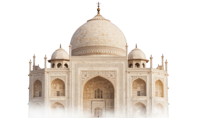Exquisite, white marble mausoleum with intricate patterns and grand dome