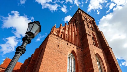 Brick Church Tower, Low Angle View, Cityscape