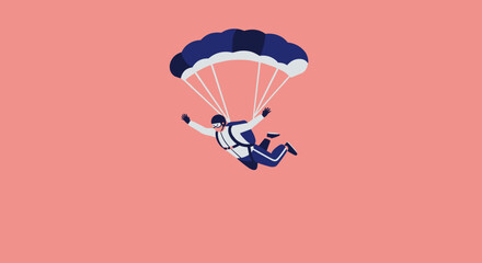 Skydiver descending with an open parachute, embodying freedom, thrill, and adventure. Perfect for concepts of extreme sports, travel, and personal achievement.