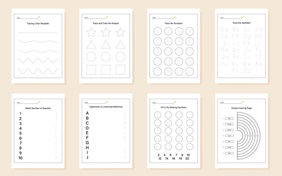 Education tracing and coloring worksheets for kids