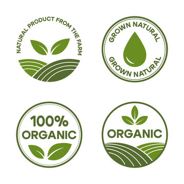 Organic farm badge set with leaf and drop