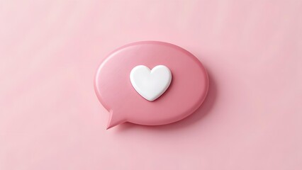 Pink speech bubble with white heart icon on a pastel pink background