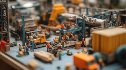 Detailed Miniature Construction Scene with Workers and Machinery