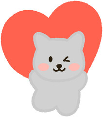 Cute Gray Kitten Holding Heart – Kawaii Animal Clipart for Valentine and Holidays