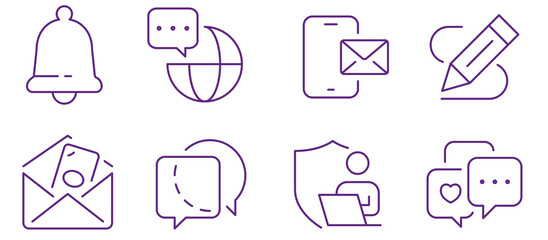 Modern communication and connection icons for digital messaging and online interaction