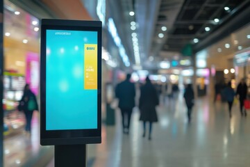 Digital Display Signage in Modern Shopping Mall with Blurry Background
