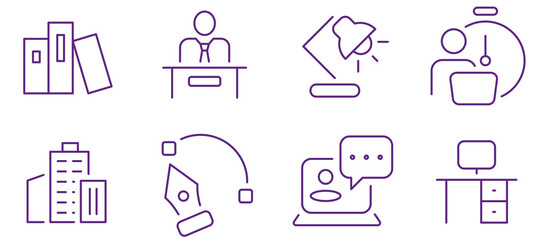 Modern office icons symbolizing productivity, learning, and communication