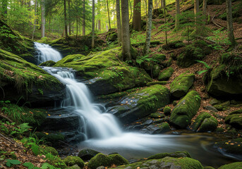 Fototapeta premium Tranquil Forest Waterfall