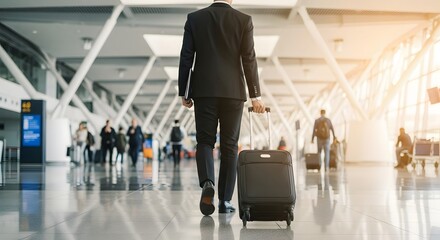 Elegant asian businessman checking email on mobile phone while walking with suitcase inside airport, experienced male employer using cell telephone while waiting for taxi car coming before work travel